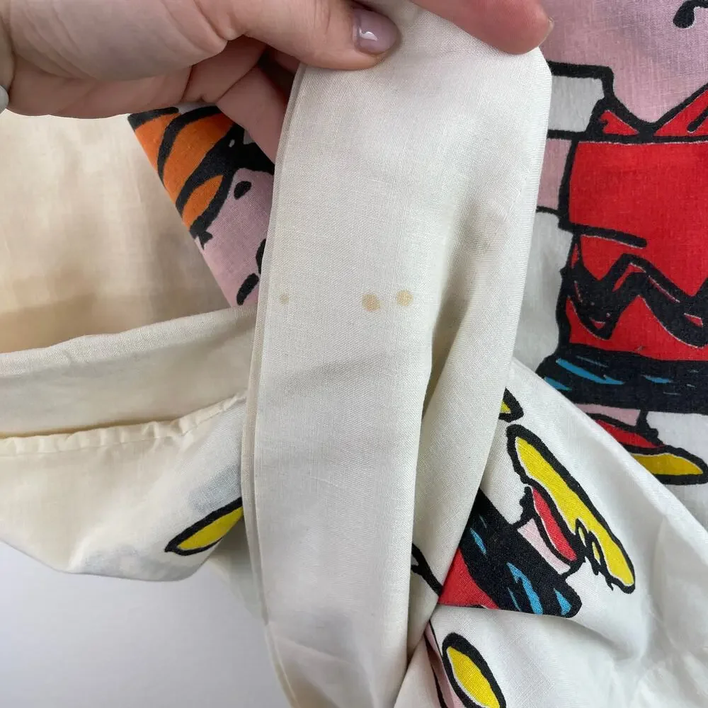 Vintage PEANUTS Charlie Sport Snoopy Flat Sheet 2 Pillow Montgomery Ward 81x104
